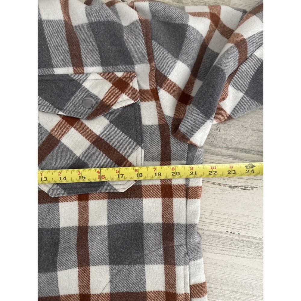HFX Women Jacket XS Beige Plaid Flannel‎ Pearl Snap Shacket Wool Blend - Picture 6 of 8